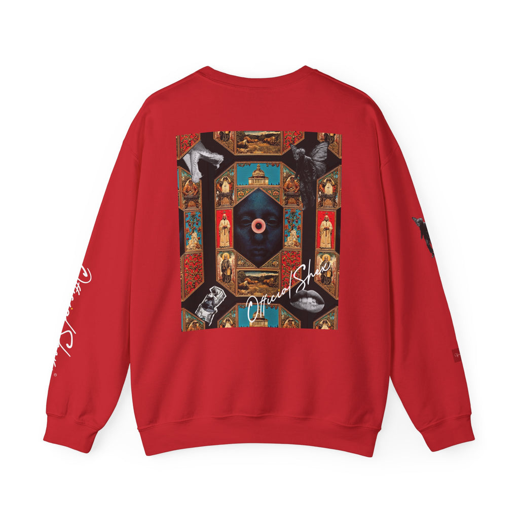 Smiley Headphones Crewneck Sweatshirt — Retro Collage Back Graphic
