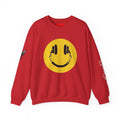 Smiley Headphones Crewneck Sweatshirt — Retro Collage Back Graphic