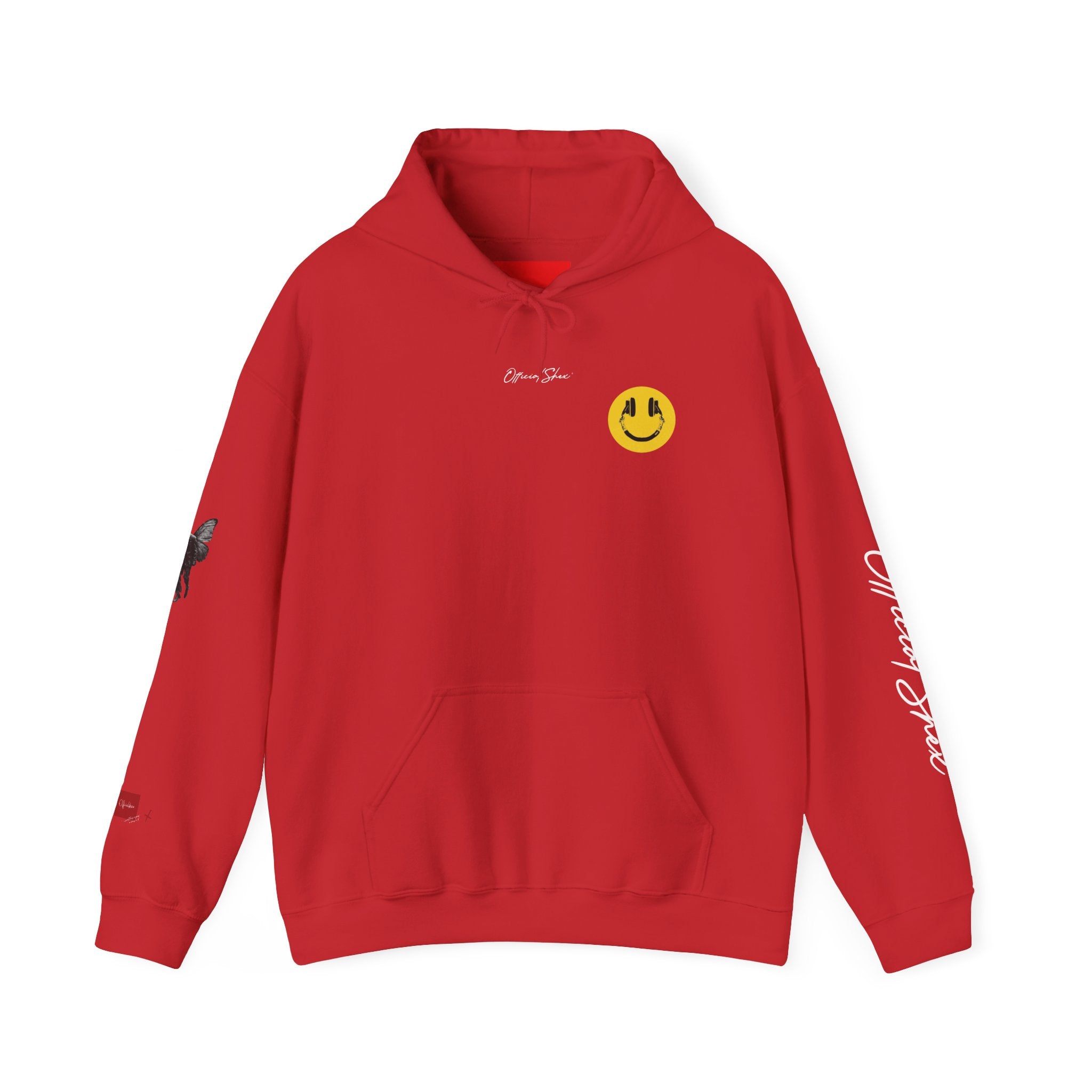 Hoodie — Surreal Red & Blue Portrait with Smiley Accent