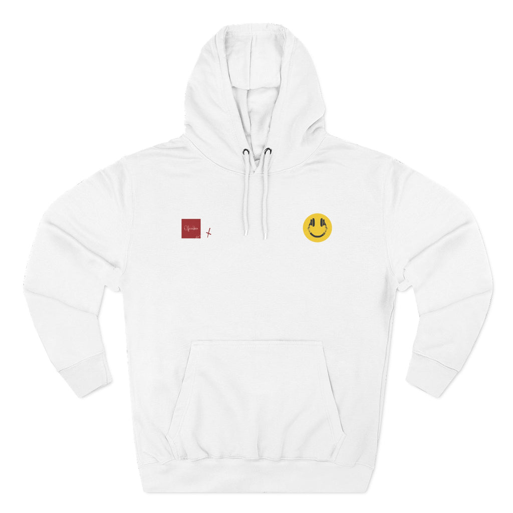 Hoodie - Vintage Collage Graphic Fleece Hoodie with Smiley & Crest Back Artwork