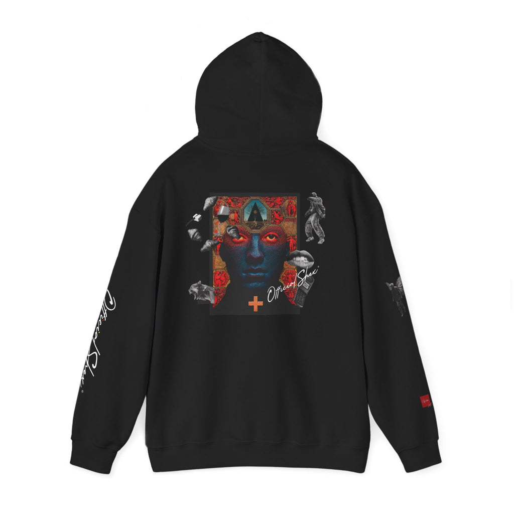 Hoodie — Surreal Red & Blue Portrait with Smiley Accent