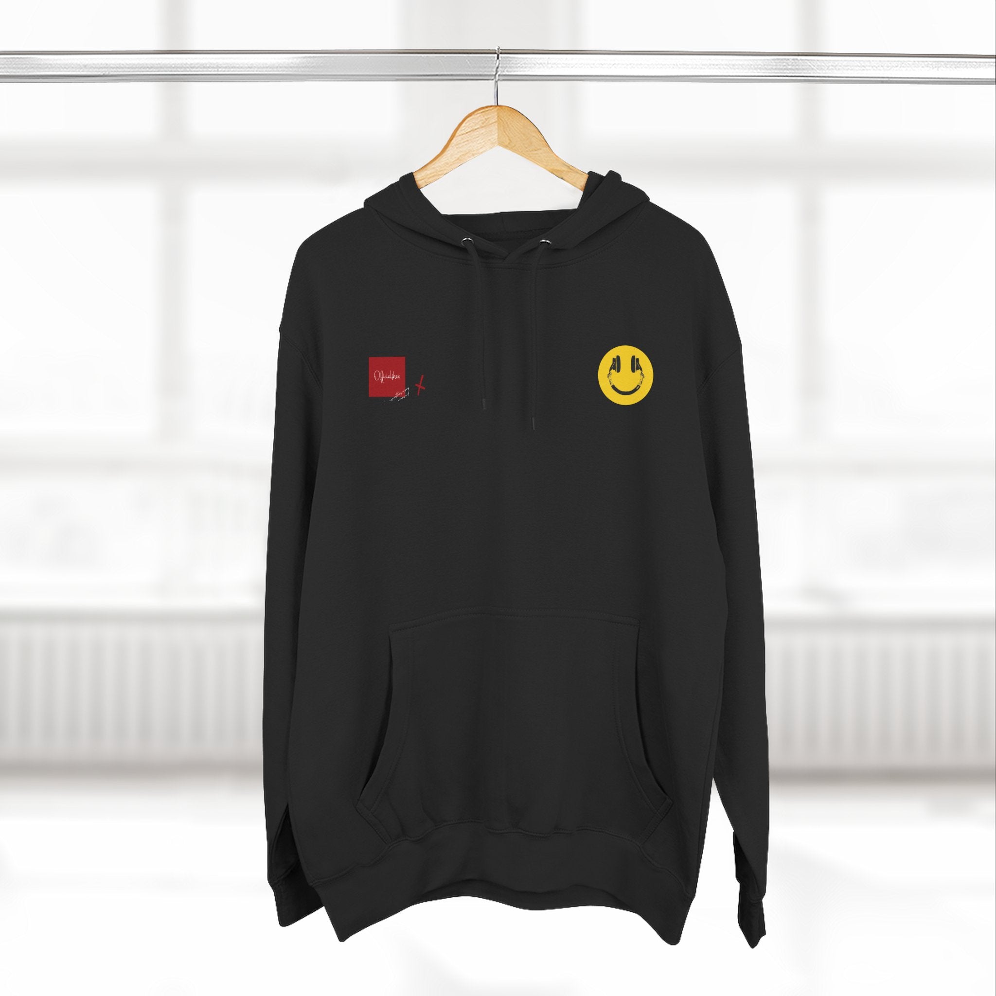 Hoodie - Vintage Collage Graphic Fleece Hoodie with Smiley & Crest Back Artwork