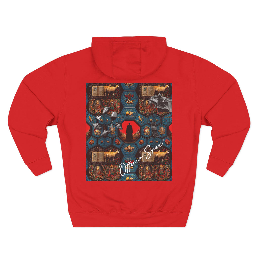 Hoodie - Vintage Collage Graphic Fleece Hoodie with Smiley & Crest Back Artwork