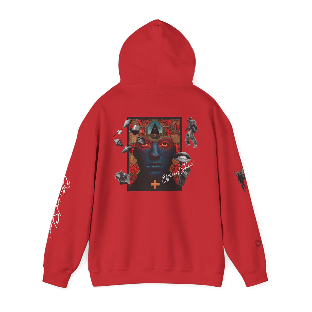Hoodie — Surreal Red & Blue Portrait with Smiley Accent