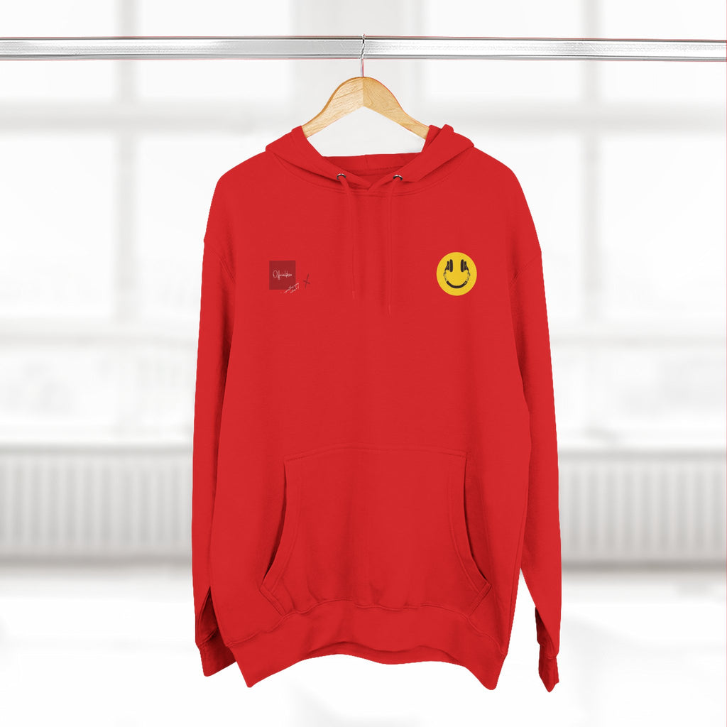 Hoodie - Vintage Collage Graphic Fleece Hoodie with Smiley & Crest Back Artwork