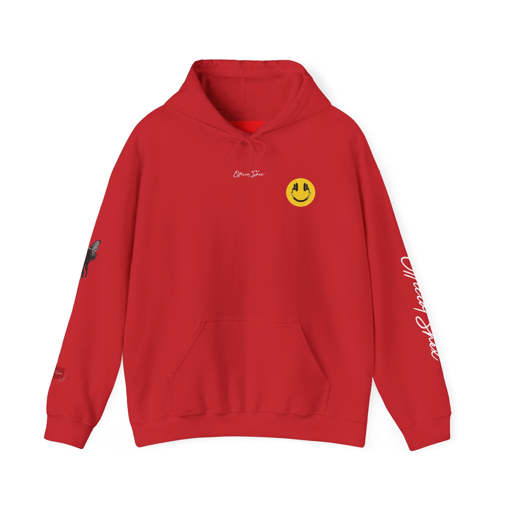 Graphic Hoodie — Surreal Red & Blue Portrait with Smiley Accent