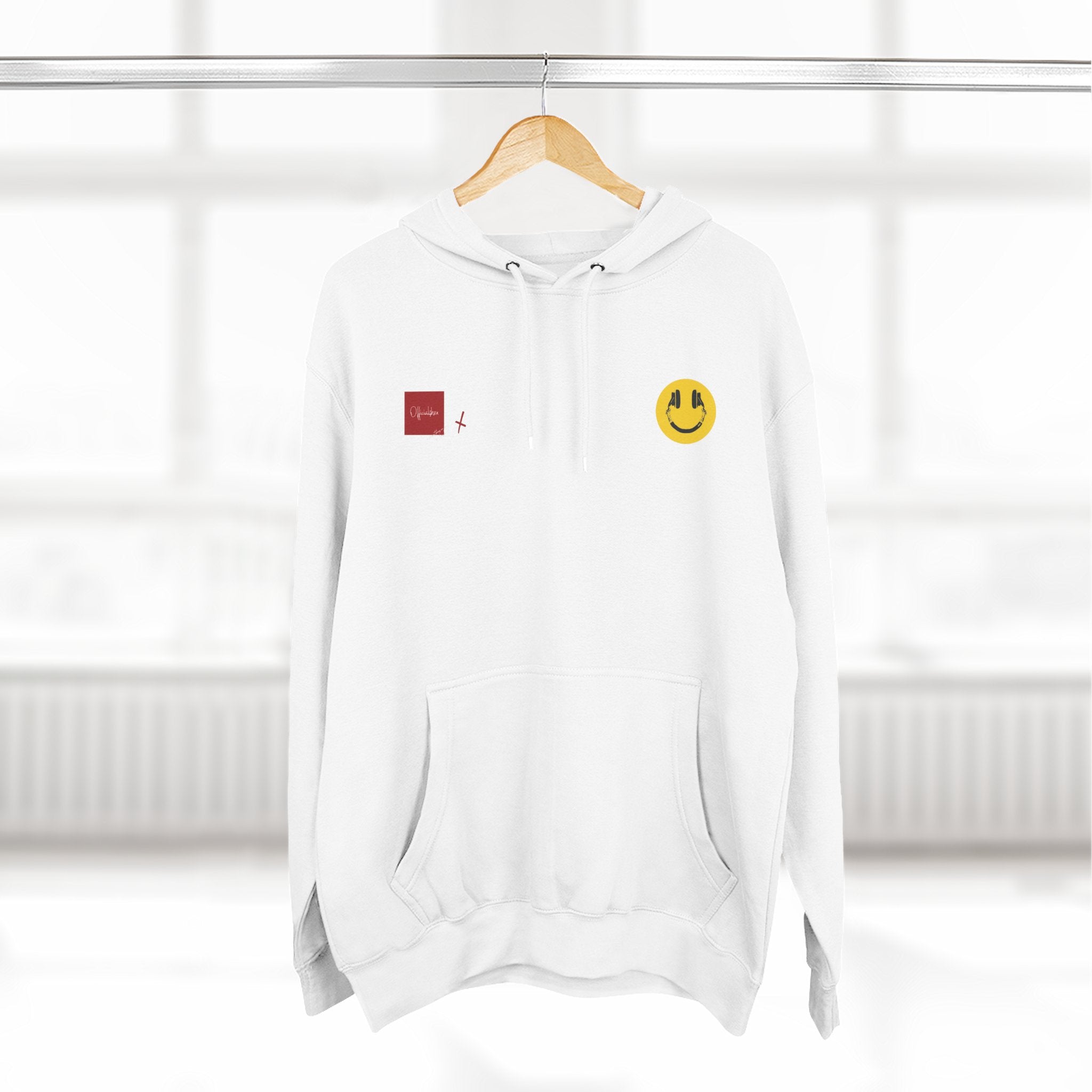 Hoodie - Vintage Collage Graphic Fleece Hoodie with Smiley & Crest Back Artwork