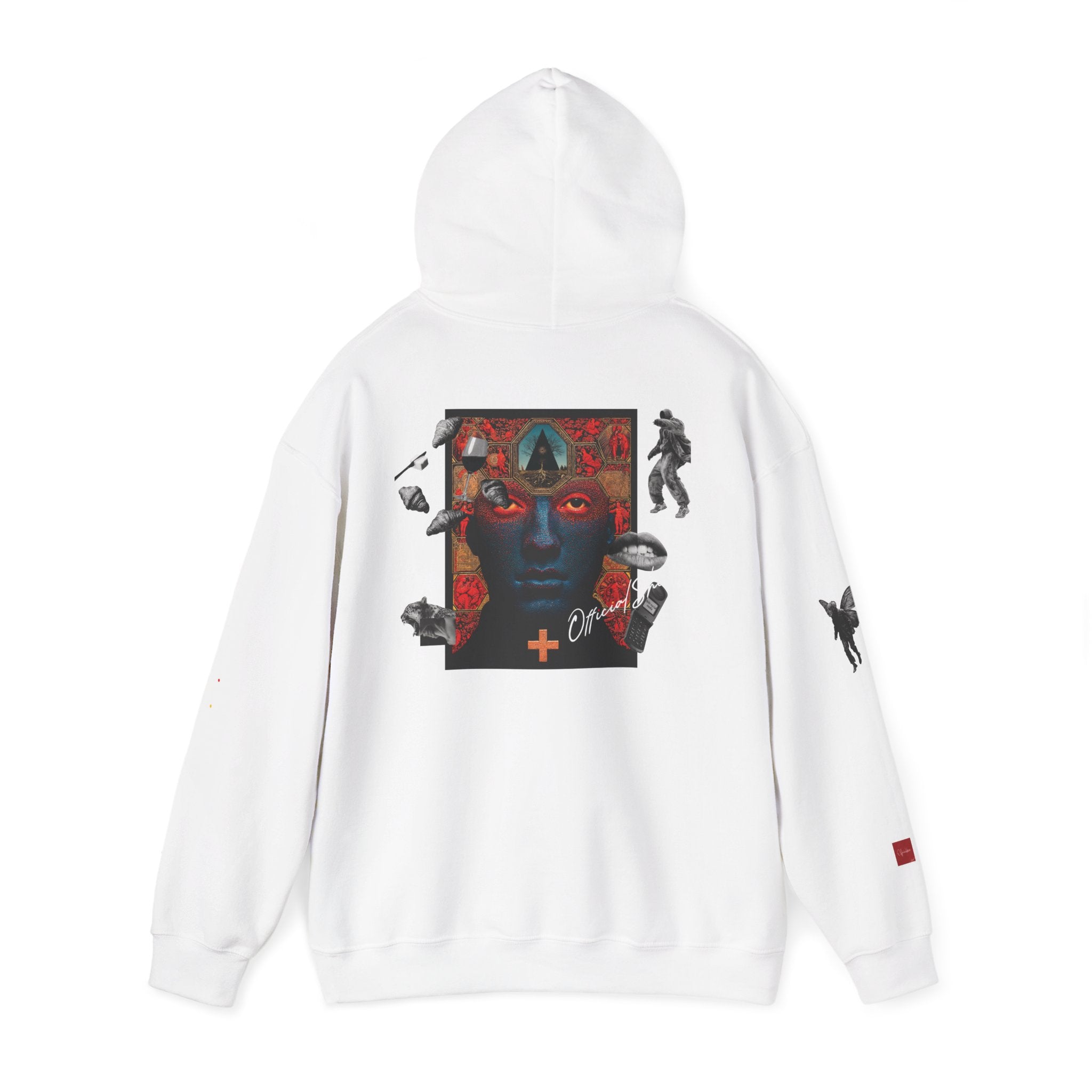 Hoodie — Surreal Red & Blue Portrait with Smiley Accent