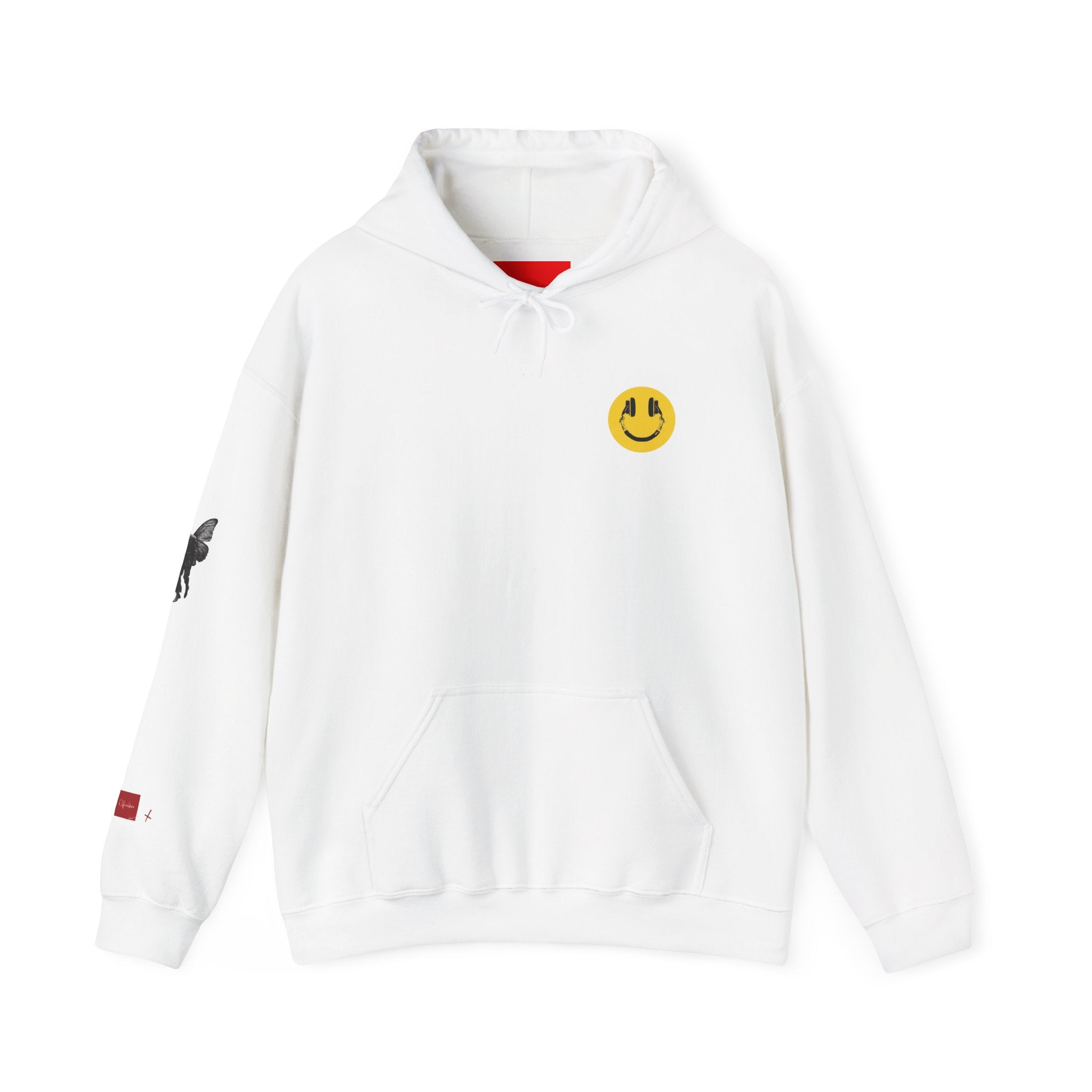 Hoodie — Surreal Red & Blue Portrait with Smiley Accent