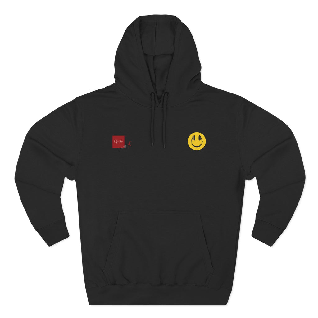 Hoodie - Vintage Collage Graphic Fleece Hoodie with Smiley & Crest Back Artwork