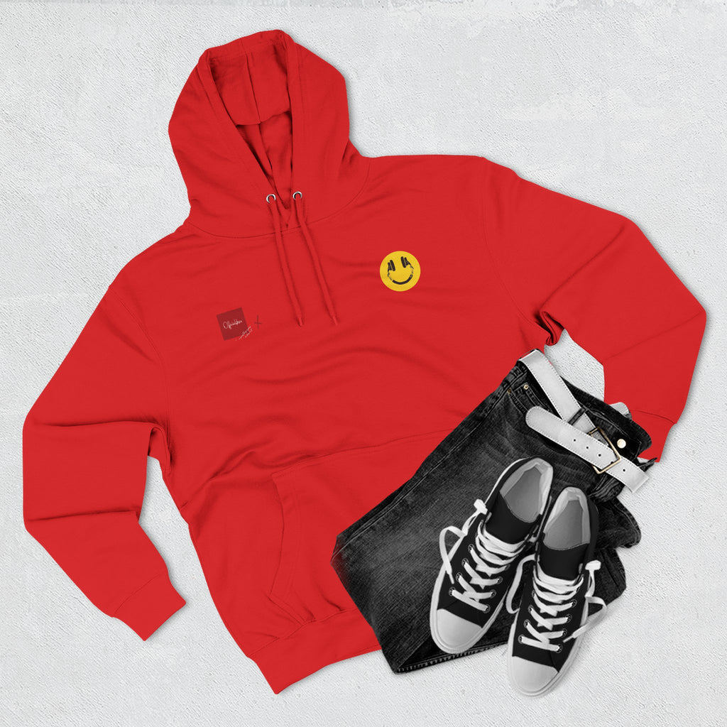 Hoodie - Vintage Collage Graphic Fleece Hoodie with Smiley & Crest Back Artwork