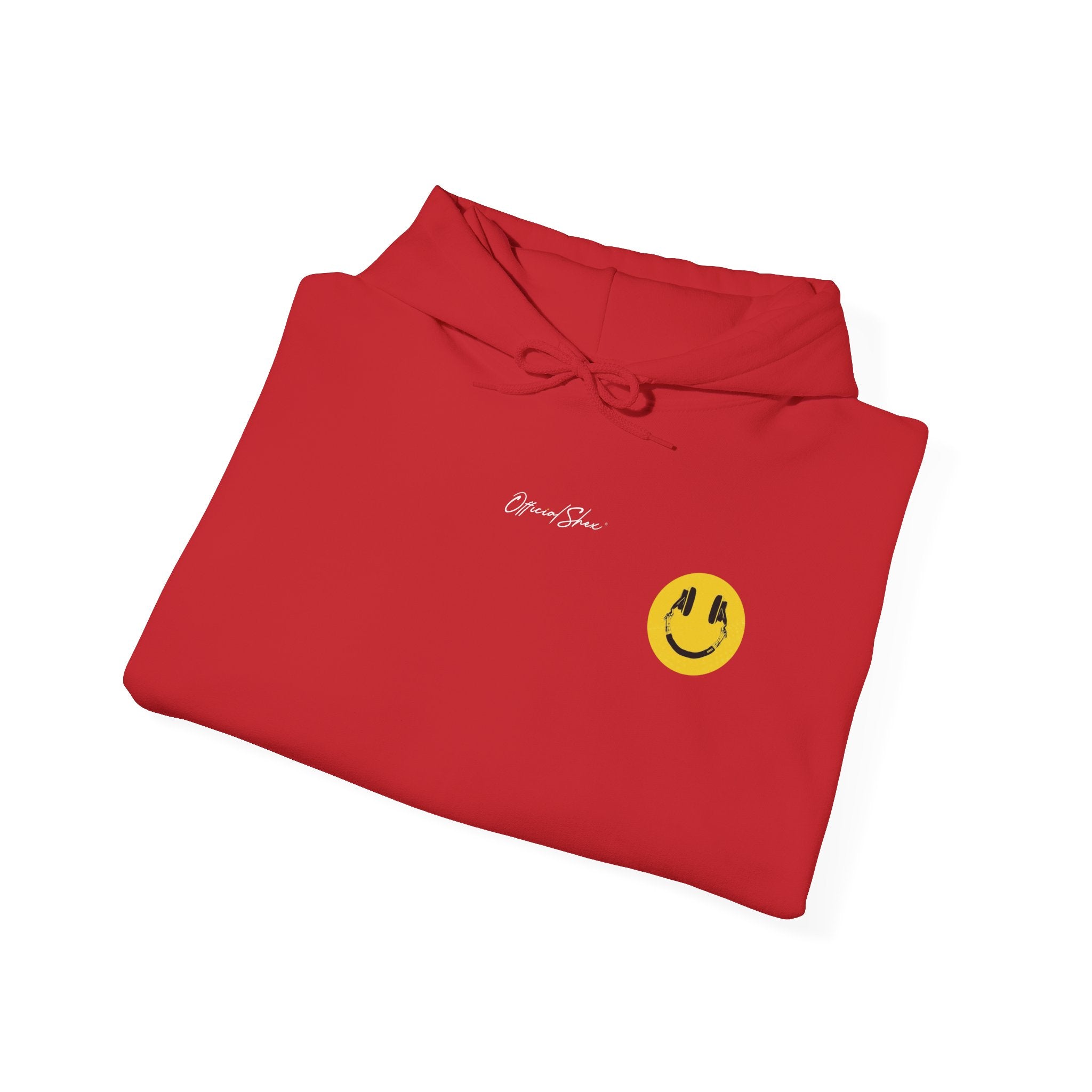 Graphic Hoodie — Surreal Red & Blue Portrait with Smiley Accent
