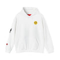 Graphic Hoodie — Surreal Red & Blue Portrait with Smiley Accent